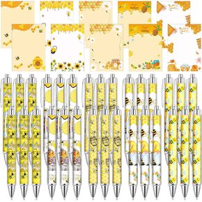 Kosiz 60 Pcs Bee Notepads with Pens Sunflower Sticky Notes Funny Gnome Ballpoint Pens Bulk Honey to Do List Memo Pads for Bee Theme Party Favors School Office Holiday Gifts