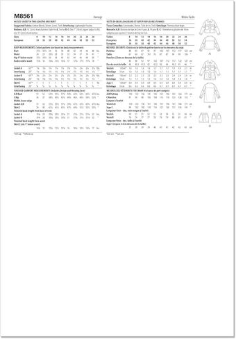 McCall's Misses' Jacket in Two Lengths and Skirt Sewing Pattern Packet, Design Code M8561, 8-10-12-14-16, Multicolor in Saudi Arabia