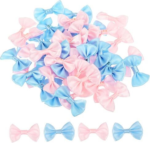 MECCANIXITY 50pcs Blue & Hot Pink Bow Ties 1.5" x 1" Mini Bowknot for Crafting Little Satin Bow Bulk for DIY Sewing Scrapbooking Wedding Gift Present Home Decoration in Saudi Arabia