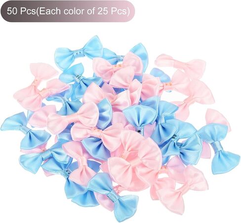 MECCANIXITY 50pcs Blue & Hot Pink Bow Ties 1.5" x 1" Mini Bowknot for Crafting Little Satin Bow Bulk for DIY Sewing Scrapbooking Wedding Gift Present Home Decoration in Saudi Arabia