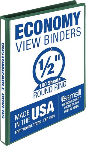 Samsill 0.5 Inch 3 Ring Binder, Made in USA, Economy Round Ring, Clear View Cover, 100 Sheet Capacity - for School, Home, Office - Green in Saudi Arabia