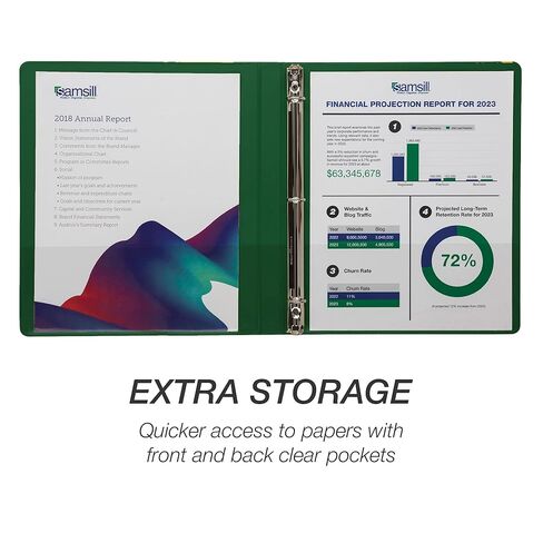 Samsill 0.5 Inch 3 Ring Binder, Made in USA, Economy Round Ring, Clear View Cover, 100 Sheet Capacity - for School, Home, Office - Green in Saudi Arabia