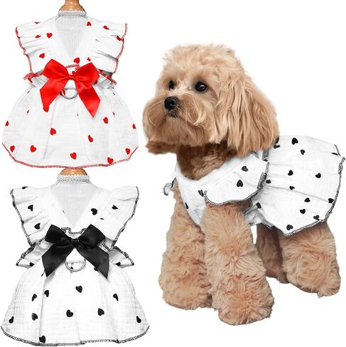 2 Pieces Dog Dress Dog Clothes for Small Dogs Girl,Puppy Sleeveless Dresses Pet Pullover Vest Skirt,Cute Peach Print Clothes Pet Shirt Breathable Outfits for Dogs Cats Apparel (Heart, X-Small) in Kuwait
