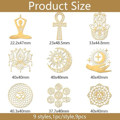 Olycraft 9 PCS 1.6x1.6 inch ملصقات هندسية مقدسة ملصقات مصرية ملصقات فراعنة الذهب المعدني راتنجات معدنية راتينج scarab sphinx forbooks diy راتنجات الحرف اليدوية in Saudi Arabia
