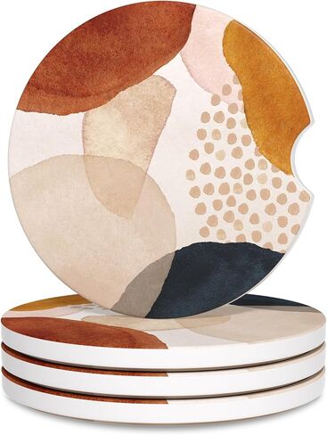 Car Cup Holder Coaster, Car Coasters for Cup Holders, 4 Pack Anti Slip Insert Absorbent Ceramic Car Coaster with A Finger Notch & Cork Base, Car Interior Accessories for Women, Black Grey Gold Marble in Kuwait