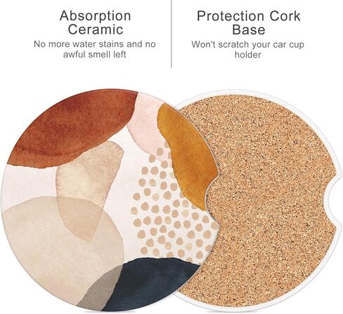 Car Cup Holder Coaster, Car Coasters for Cup Holders, 4 Pack Anti Slip Insert Absorbent Ceramic Car Coaster with A Finger Notch & Cork Base, Car Interior Accessories for Women, Black Grey Gold Marble in Kuwait