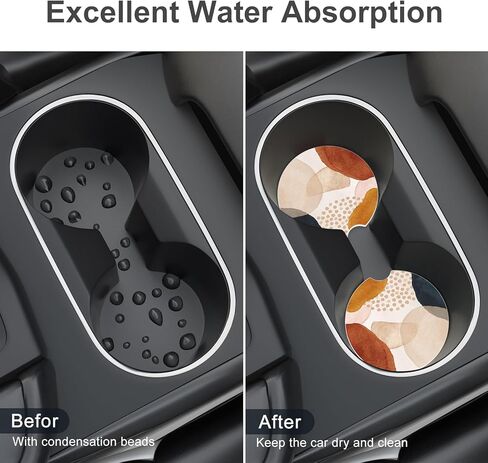 Car Cup Holder Coaster, Car Coasters for Cup Holders, 4 Pack Anti Slip Insert Absorbent Ceramic Car Coaster with A Finger Notch & Cork Base, Car Interior Accessories for Women, Black Grey Gold Marble in Kuwait