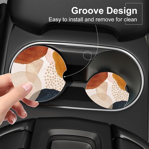 Car Cup Holder Coaster, Car Coasters for Cup Holders, 4 Pack Anti Slip Insert Absorbent Ceramic Car Coaster with A Finger Notch & Cork Base, Car Interior Accessories for Women, Black Grey Gold Marble in Kuwait