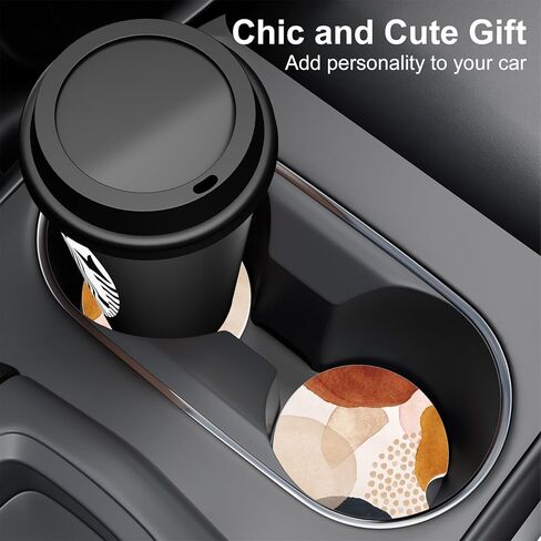 Car Cup Holder Coaster, Car Coasters for Cup Holders, 4 Pack Anti Slip Insert Absorbent Ceramic Car Coaster with A Finger Notch & Cork Base, Car Interior Accessories for Women, Black Grey Gold Marble in Kuwait