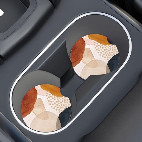 Car Cup Holder Coaster, Car Coasters for Cup Holders, 4 Pack Anti Slip Insert Absorbent Ceramic Car Coaster with A Finger Notch & Cork Base, Car Interior Accessories for Women, Black Grey Gold Marble in Kuwait