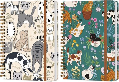 2Pcs Spiral Notebook, Cat College Ruled Spiral Notebook, Multi Subject Notebooks, 120 Ruled Pages Hardcover Journals for Writing Travel Business Office, Cute Notebooks for Women in Saudi Arabia