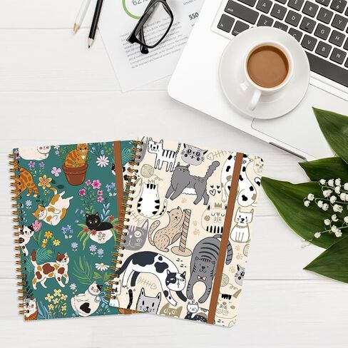 2Pcs Spiral Notebook, Cat College Ruled Spiral Notebook, Multi Subject Notebooks, 120 Ruled Pages Hardcover Journals for Writing Travel Business Office, Cute Notebooks for Women in Saudi Arabia