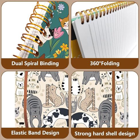 2Pcs Spiral Notebook, Cat College Ruled Spiral Notebook, Multi Subject Notebooks, 120 Ruled Pages Hardcover Journals for Writing Travel Business Office, Cute Notebooks for Women in Saudi Arabia
