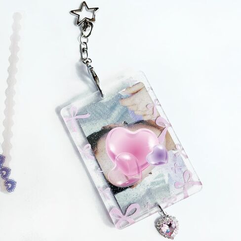 K-Pop Photocard حامل-غطاء PC اللمعان الأكريليك مع سلسلة المفاتيح ، سحر القوس Y2K وأكمام واقية-حالة واضحة لطيفة ل 3 "K-Pop Concert Photocard ، عرض شارة ID ، in Kuwait