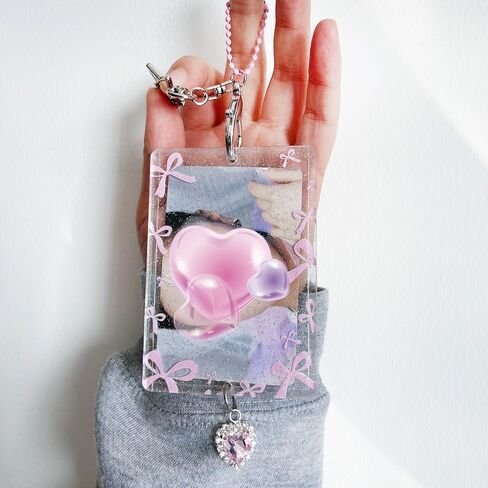 K-Pop Photocard حامل-غطاء PC اللمعان الأكريليك مع سلسلة المفاتيح ، سحر القوس Y2K وأكمام واقية-حالة واضحة لطيفة ل 3 "K-Pop Concert Photocard ، عرض شارة ID ، in Kuwait