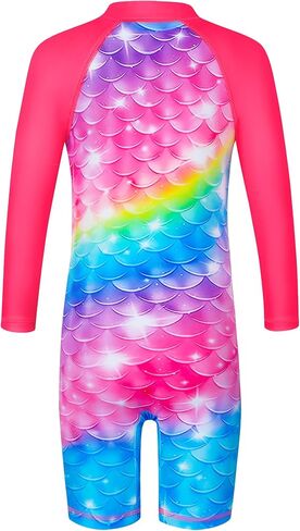 TFJH E Long Sleeve Girls Swimwear UPF 50+ Rash Guard Swimsuits Bathing Suits Beachwear Zip HotPink Scale Long 128/134 in Saudi Arabia