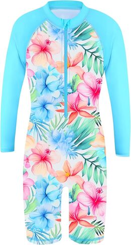 TFJH E Long Sleeve Girls Swimwear UPF 50+ Rash Guard Swimsuits Bathing Suits Beachwear Zip HotPink Scale Long 128/134 in Saudi Arabia