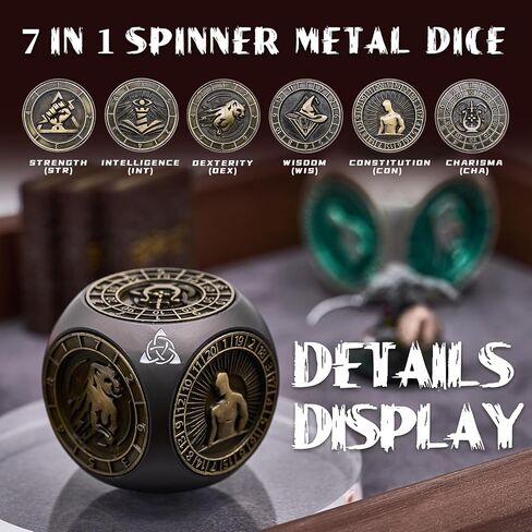 Spinner Metal Dice Set,7 in 1 Unique Polyhedral Fantasy Gaming Dice for Tabletop RPG Accessories(Bronze) in Kuwait