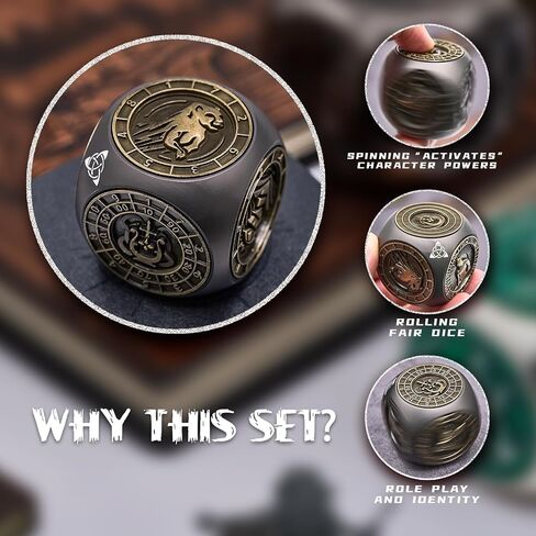 Spinner Metal Dice Set,7 in 1 Unique Polyhedral Fantasy Gaming Dice for Tabletop RPG Accessories(Bronze) in Kuwait