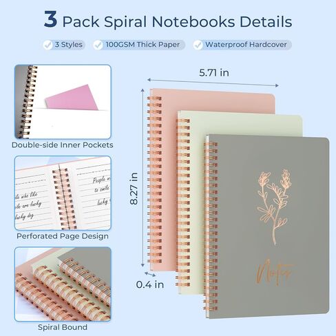 Nicpro 50PCS Cute Spiral Notebook Set For Women, Aesthetic Bible Journal Set, 3PCS A5 Spiral Notebook, Gel Pens, Sticky Notes & Tabs, Gift Box, Mechanical Pencils for Study Work School Office Supplies in Saudi Arabia