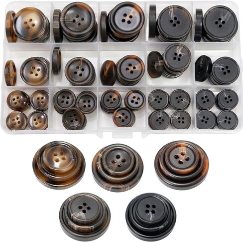 BDS-Home 120pcs أزرار خياطة الراتنج ، بدلة المعاطف 4 أزرار مستديرة الثقب 5 ألوان 3 أحجام 15 مم ، 20 مم ، 25 ملم للدعاوى الخندق قميص الجاكيتات الموحدة الأكمام (بني) in Kuwait