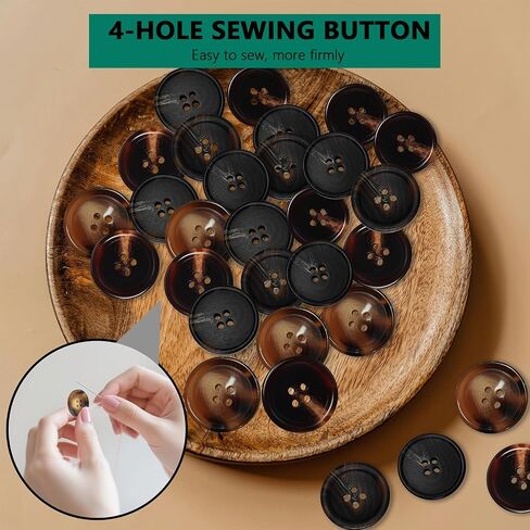 BDS-Home 120pcs أزرار خياطة الراتنج ، بدلة المعاطف 4 أزرار مستديرة الثقب 5 ألوان 3 أحجام 15 مم ، 20 مم ، 25 ملم للدعاوى الخندق قميص الجاكيتات الموحدة الأكمام (بني) in Kuwait