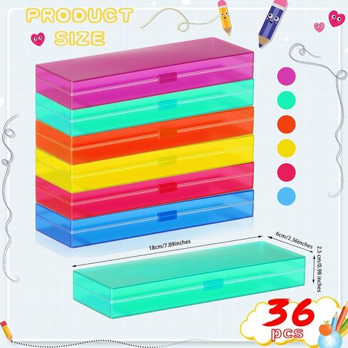 Fainne 36 Pcs Plastic Pencil Case Bulk Plastic Pencil Boxes Frosted Pens Holder with Hinged Lid and Snap Closure for Stationery Organizer School Office (Mixed Color) in Kuwait
