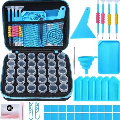 Blue Diamond Art Painting Storage Containers, 30 Slots Diamond Art Painting Accessories and Tools,Storage Case with Shockproof Jars for Beads Jewelry DIY Craft in Kuwait