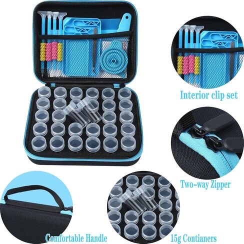 Blue Diamond Art Painting Storage Containers, 30 Slots Diamond Art Painting Accessories and Tools,Storage Case with Shockproof Jars for Beads Jewelry DIY Craft in Kuwait