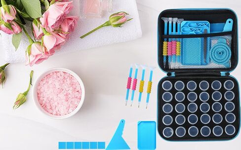 Blue Diamond Art Painting Storage Containers, 30 Slots Diamond Art Painting Accessories and Tools,Storage Case with Shockproof Jars for Beads Jewelry DIY Craft in Kuwait