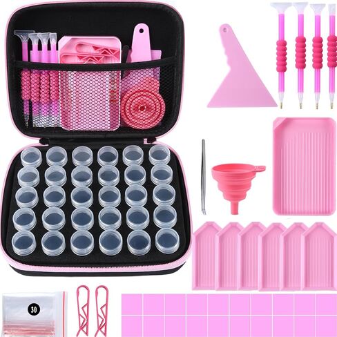 Blue Diamond Art Painting Storage Containers, 30 Slots Diamond Art Painting Accessories and Tools,Storage Case with Shockproof Jars for Beads Jewelry DIY Craft in Kuwait