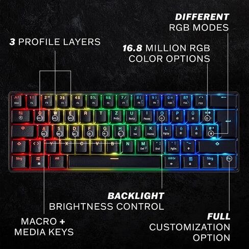 HK Gaming GK61 Mechanical Gaming Keyboard 60 Percent | 61 RGB Rainbow LED Backlit Programmable Keys | USB Wired | for Mac and Windows PC | Hotswap Gateron Mechanical Yellow Switches | Red in Saudi Arabia