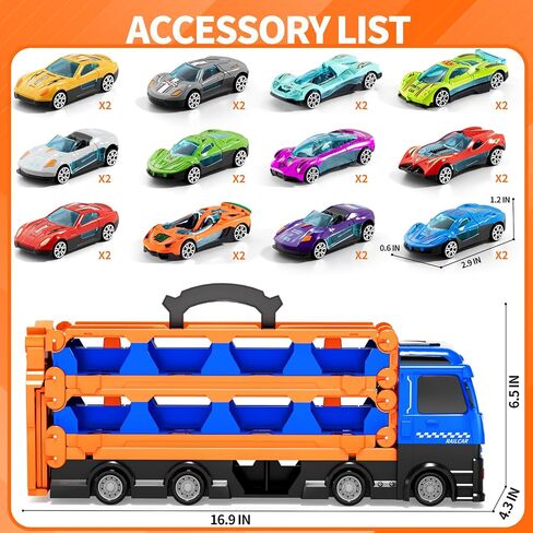 Car Truck Toys, 78-Inch Race Track Transport Truck Set with 24 Die-Cast Metal Cars, Foldable Carrier Toy for Kids 3-5, Christmas Birthday Gift for Toddlers ages 3 4 5 6 7+ Years Old Boys Girls in Saudi Arabia
