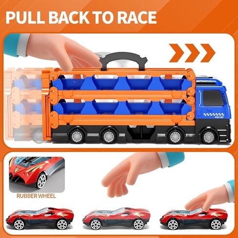 Car Truck Toys, 78-Inch Race Track Transport Truck Set with 24 Die-Cast Metal Cars, Foldable Carrier Toy for Kids 3-5, Christmas Birthday Gift for Toddlers ages 3 4 5 6 7+ Years Old Boys Girls in Saudi Arabia