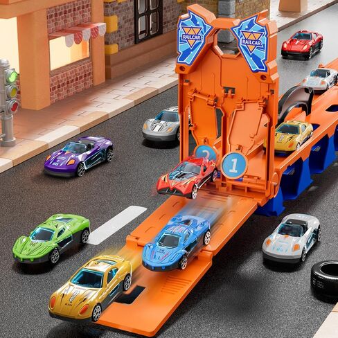 Car Truck Toys, 78-Inch Race Track Transport Truck Set with 24 Die-Cast Metal Cars, Foldable Carrier Toy for Kids 3-5, Christmas Birthday Gift for Toddlers ages 3 4 5 6 7+ Years Old Boys Girls in Saudi Arabia