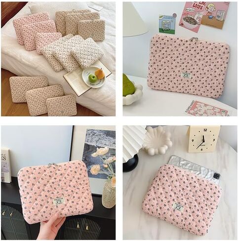 Cute Floral Laptop Sleeve Coquette Quilted Puffy Carrying Tablet Case Fairycore Protective Pouch for Notebook Tablet (Blue Floral,13inch) in Saudi Arabia
