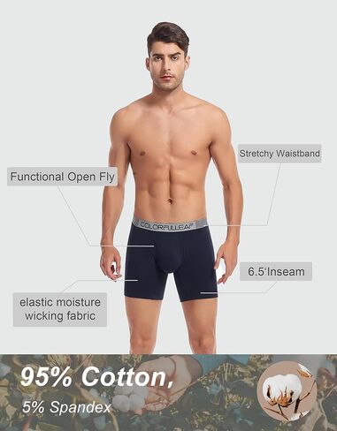 ملابس داخلية رجالي من COLORFULLEAF مصنوعة من القطن سراويل داخلية قصيرة الساق مريحة قابلة للتمدد وحزام خصر عريض متعددة العبوات (2 أسود و2 رمادي، M) in Kuwait