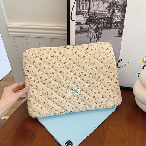 Cute Floral Laptop Sleeve Coquette Quilted Puffy Carrying Tablet Case Fairycore Protective Pouch for Notebook Tablet (Blue Floral,13inch) in Saudi Arabia