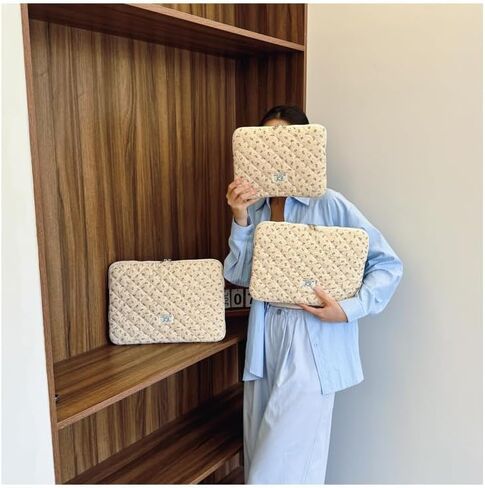 Cute Floral Laptop Sleeve Coquette Quilted Puffy Carrying Tablet Case Fairycore Protective Pouch for Notebook Tablet (Blue Floral,13inch) in Saudi Arabia