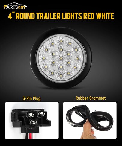 Partsam 2Pcs 4 Inch Dual Revolution Round Red Stop Turn Tail Lights to Blue Auxiliary Lights 19 Diodes w/Rubber Grommet 3-Prong Wire Pigtails Red/Blue 4" Round Led Trailer Tail Lights 12V Clear Lens in Saudi Arabia