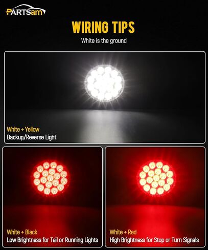 Partsam 2Pcs 4 Inch Dual Revolution Round Red Stop Turn Tail Lights to Blue Auxiliary Lights 19 Diodes w/Rubber Grommet 3-Prong Wire Pigtails Red/Blue 4" Round Led Trailer Tail Lights 12V Clear Lens in Saudi Arabia