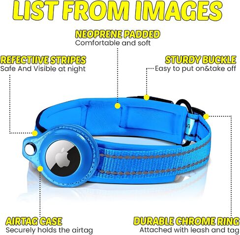 Durable Dog Collar with Air Tag Holder, Pink Reflective Neoprene Dog Collar with Safe Buckle, Secure Bracing and Comfort Padding in Saudi Arabia
