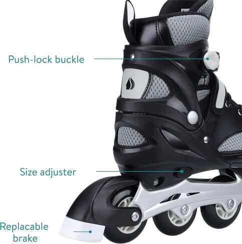 Navaris Adjustable Inline Skates - for Adults, Women, Men, Teens, Kids, Boys, Girls - Adult or Children's Unisex Roller Skates - S M L in Saudi Arabia