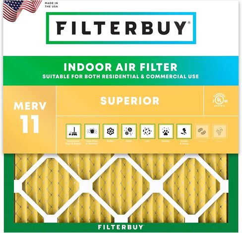 Filterbuy 20x20x1 فلتر هواء MERV 11 دفاع عن الحساسية (عبوة واحدة)، استبدال مرشحات هواء فرن HVAC AC المطوية (الحجم الفعلي: 19.50 × 19.50 × 0.75 بوصة) in Saudi Arabia