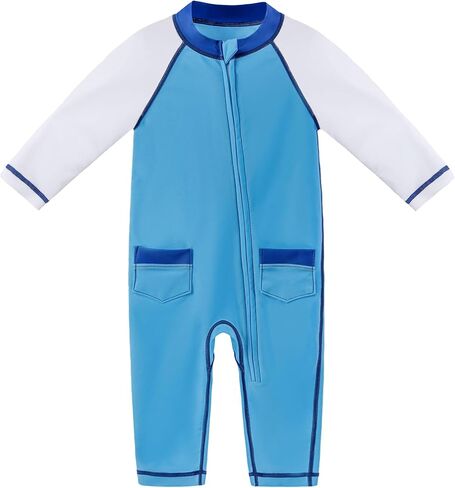 Baby Toddler Swimsuits Long Sleeve Full Zip UPF 50+ | Sun protection full body chlorine-resistant quick-dry front zip rashguard 4-way stretch, idea for beach pool swimming surfing in Saudi Arabia