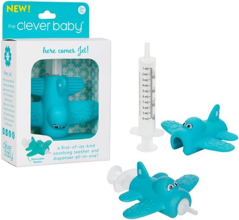 Teether and Dispenser in One for Baby - Meet Jet by The Clever Baby - Easy to Hold - Perfect Shape for Baby to Get Relief to Back Teeth - BPA Free - Great Baby Gift in Saudi Arabia