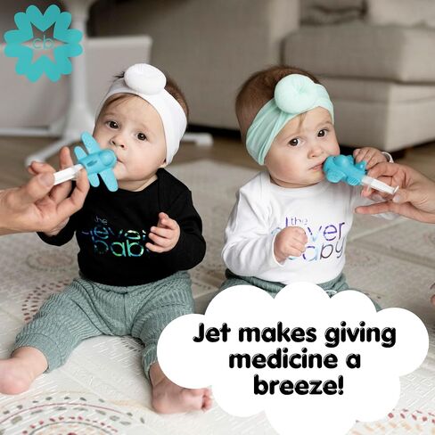 Teether and Dispenser in One for Baby - Meet Jet by The Clever Baby - Easy to Hold - Perfect Shape for Baby to Get Relief to Back Teeth - BPA Free - Great Baby Gift in Saudi Arabia