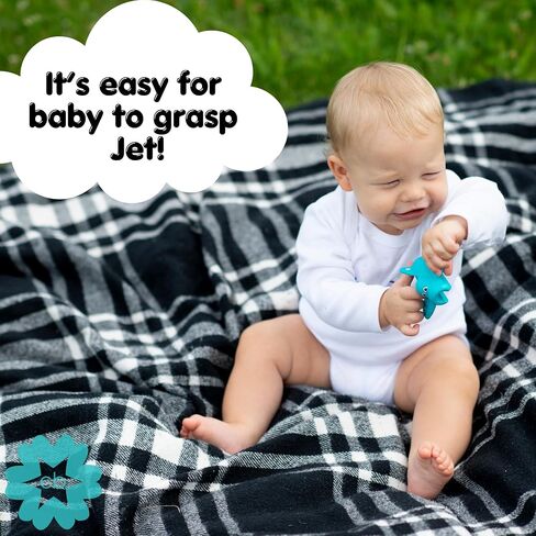 Teether and Dispenser in One for Baby - Meet Jet by The Clever Baby - Easy to Hold - Perfect Shape for Baby to Get Relief to Back Teeth - BPA Free - Great Baby Gift in Saudi Arabia