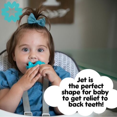Teether and Dispenser in One for Baby - Meet Jet by The Clever Baby - Easy to Hold - Perfect Shape for Baby to Get Relief to Back Teeth - BPA Free - Great Baby Gift in Saudi Arabia