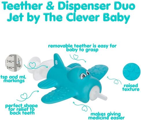 Teether and Dispenser in One for Baby - Meet Jet by The Clever Baby - Easy to Hold - Perfect Shape for Baby to Get Relief to Back Teeth - BPA Free - Great Baby Gift in Saudi Arabia